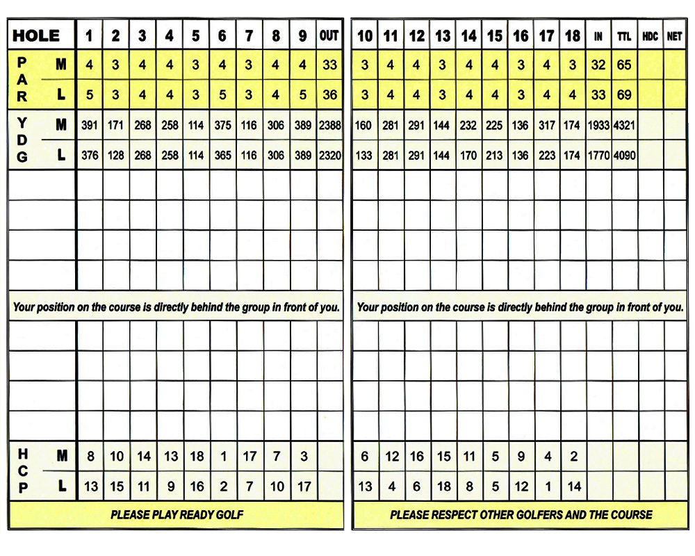 Spirit Creek Golf & RV Park - Golf Course Scorecard